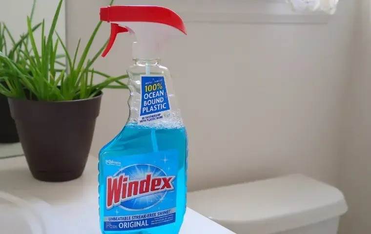 Windex cleaner in a bathroom.