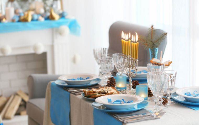 Table set for Hanukkah in pest-free home, Miami, FL 